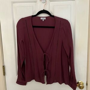Tobi Burgundy Tie- Front Blouse